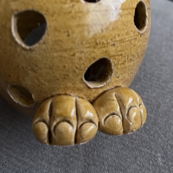 Handmade Stoneware Fat Cat Pottery Lamp Sculpture Tealight Candle Lantern Holder - Picture 8 of 10